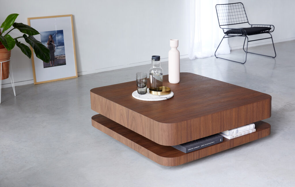 minimalistische salontafel in notenhout